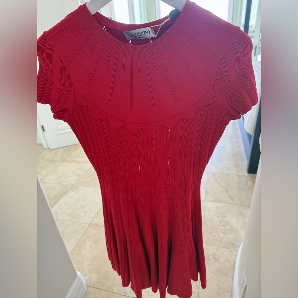 Valentino Garavani Red Fit and Flare Mini Dress Mock Neck - NEW ❤️